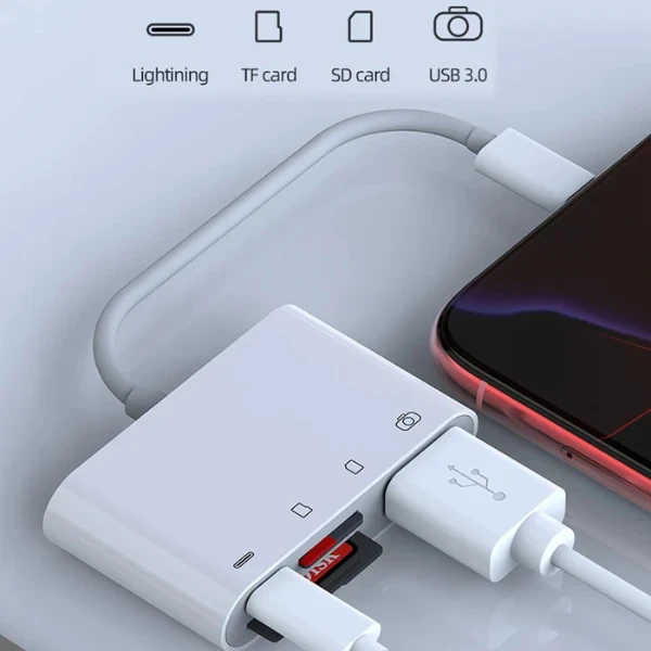 Adaptateur OTG 4-en-1 Earldom ET-OT106CL – Lecteur de Cartes SD/TF avec Connecteurs Lightning & USB-C