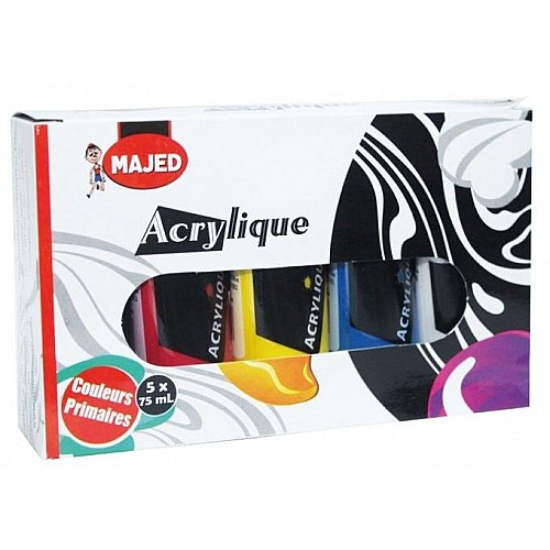 MAJED Coffret Tube Acrylique 5 couleurs primaires-75 ML
