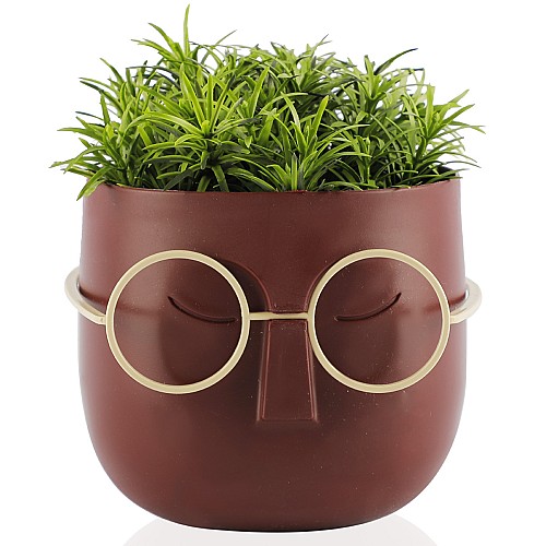 Pot Décoratif De Gazon Artificiel Tête A Lunettes