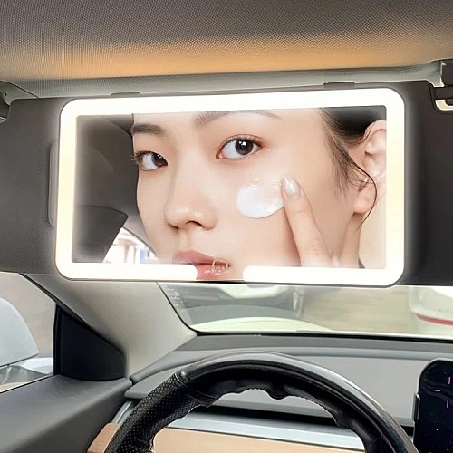Miroir de maquillage LED HD pour voiture,